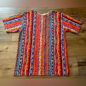 Vintage 90s multicolor AOP zigzag abstract Fresh Prince button front tee Medium